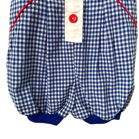 Vintage Small Steps Blue & White Checkered Kids Overalls with Bear Size 6/9 Mos - Picture 4 of 8